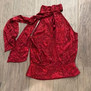 Red/burgundy beaded high neck backless Halter top. Size 4 . Carmen Marc  Valvo